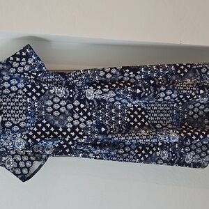 Elegant Blue and White Midi Dress